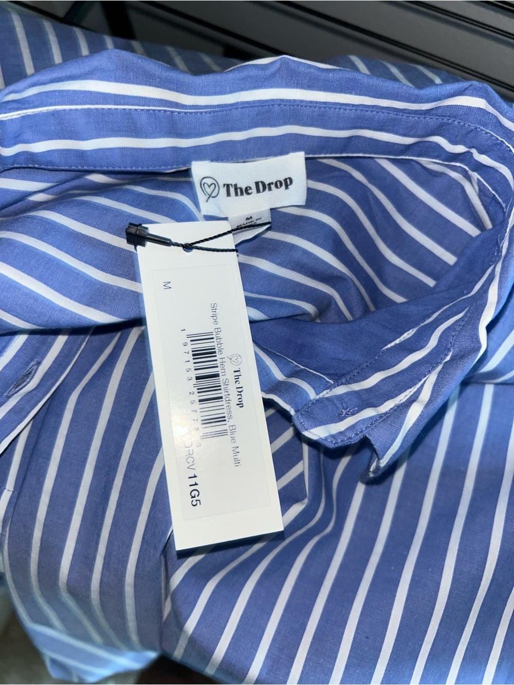 NWT The Drop Stripe Bubble Hem Shirtdress Blue & White Mini Sz M - Picture 7 of 7